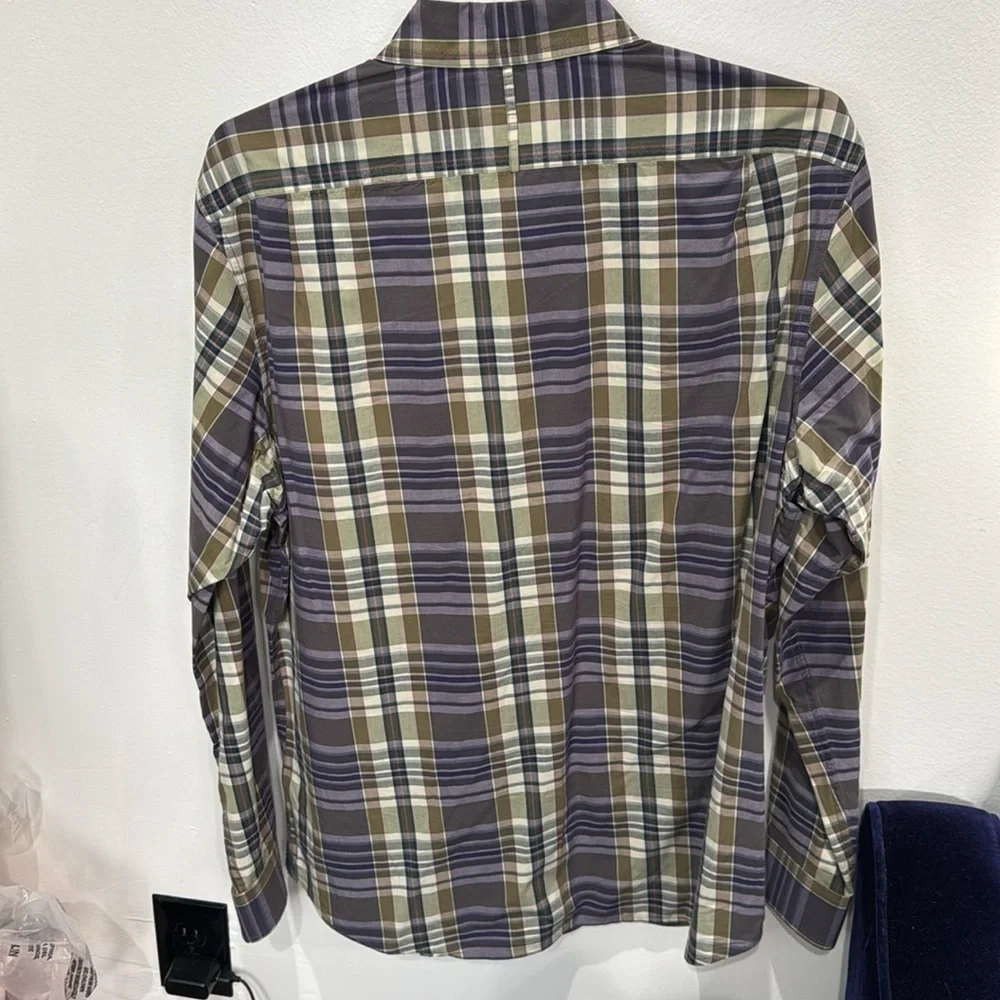 Banana Republic Flannel Shirt Button-Up Long Sleeve‎ Plaid Pattern Purple/Tan M